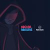 Imagem de uma pessoa com capa e óculos escuros e os logotipos do Hacker Rangers e do Positivo